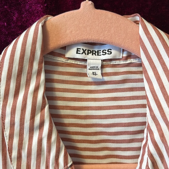 Express Light Brick Color Pinstripe Button Up Extra Small - Picture 3 of 6